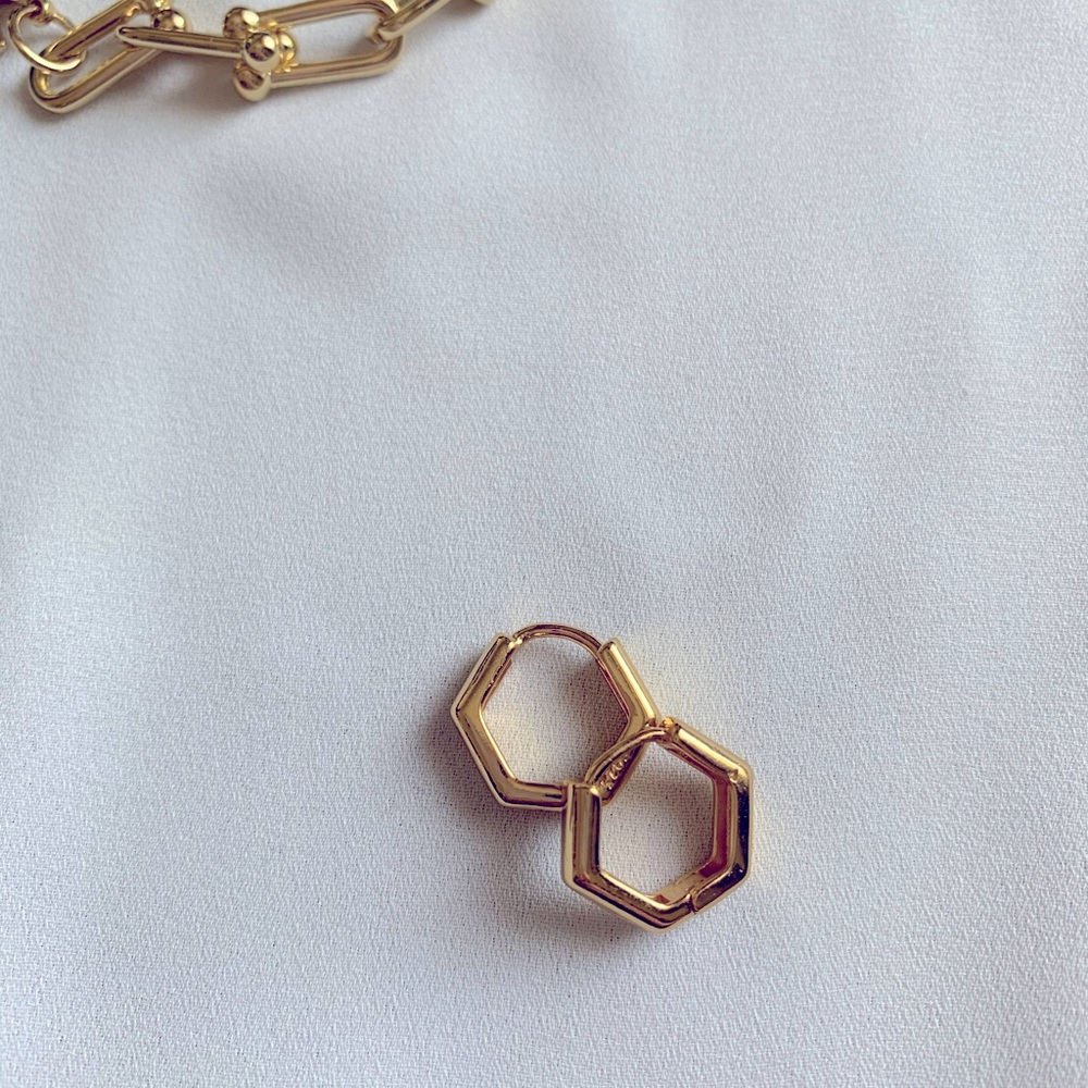 Minimalistic Gold Hexagon Mini Hoops